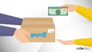 vector graphic showing a hand giving a package and another giving that hand cash in return and wondering does gopuff take cash