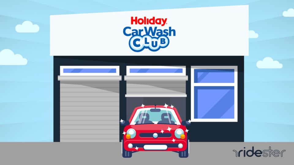vector graphic showing a clean vehicle sitting outside of a holiday car wash club location