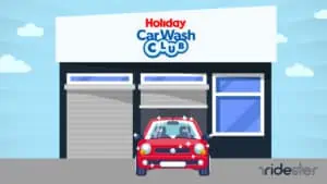 vector graphic showing a clean vehicle sitting outside of a holiday car wash club location
