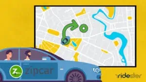 vector graphic showing a Zipcar one way trip and how does Zipcar work illustration