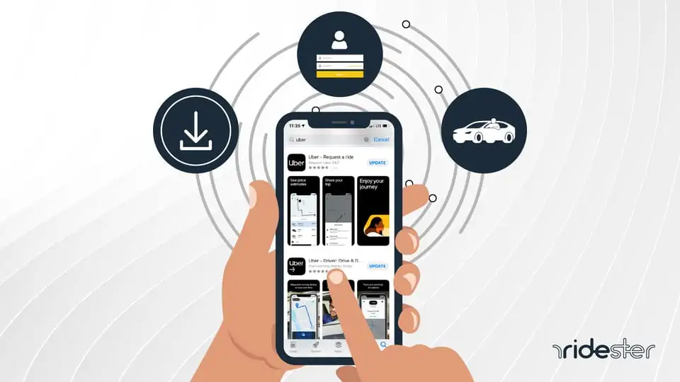vector graphic showing how to set up uber account