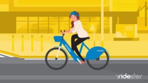 vector graphic showing a woman on a citi bike for top of how to use citi bike page