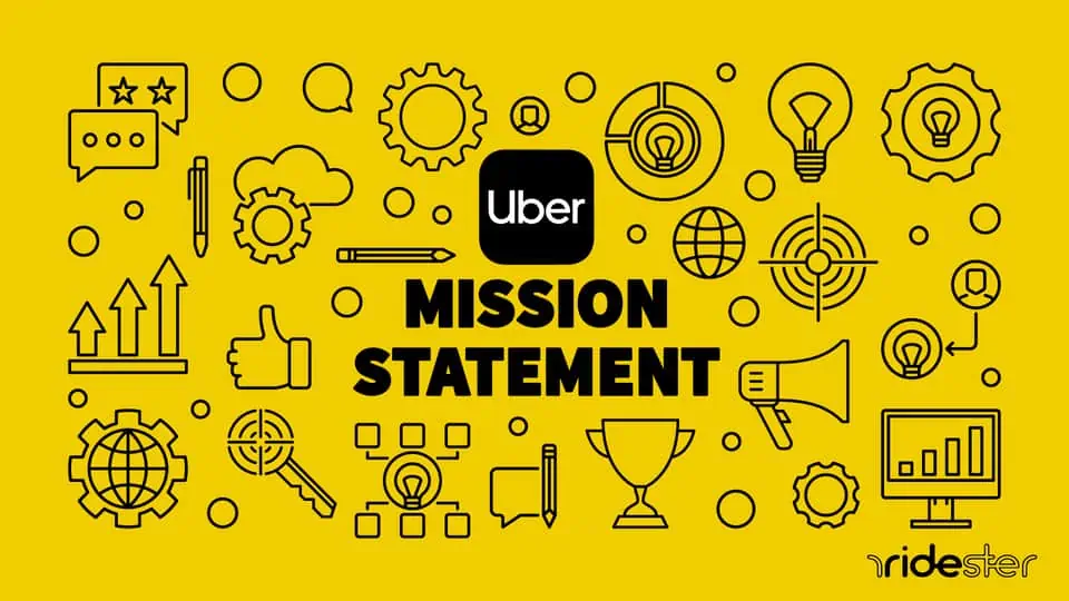 vector graphic showing an image with the words "Uber Mission Statement" surrounded by generic mission statement icons and thematic elements