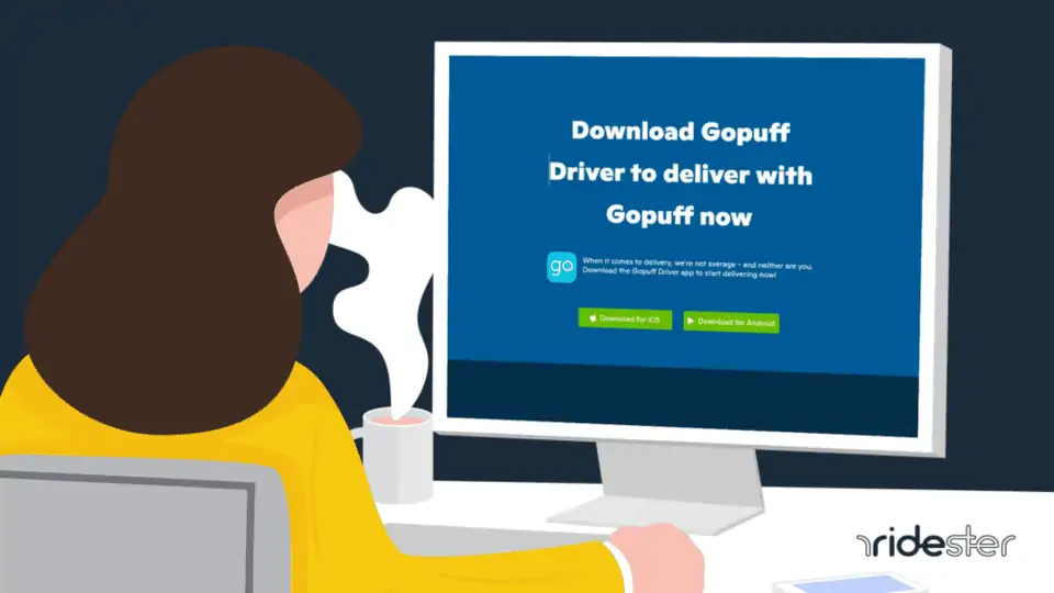 vector graphic showing a person in the process of trying to become a gopuff driver