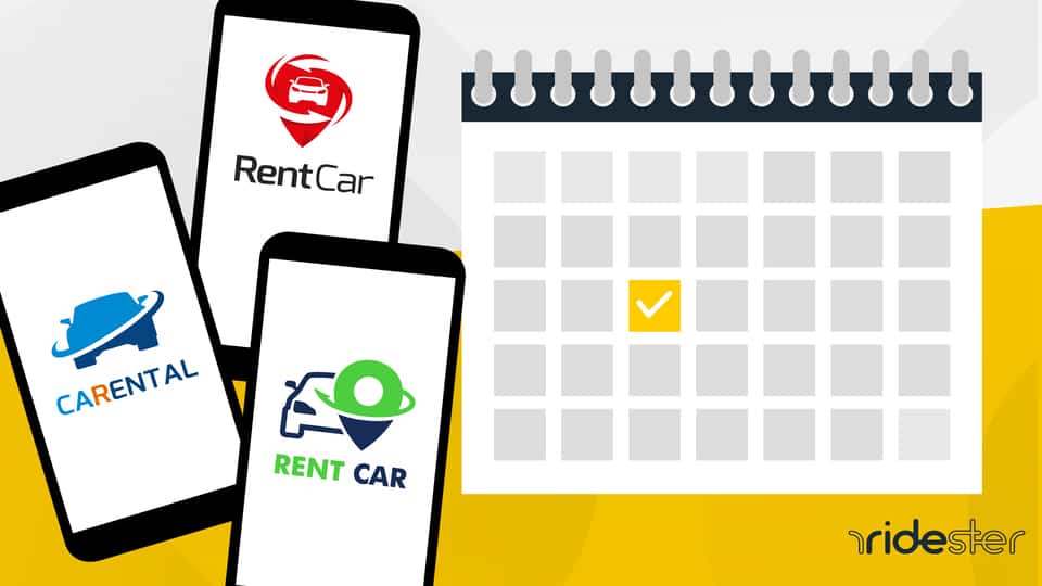 vector graphic showing the logos of daily car rental companies on the phone screens of smartphones