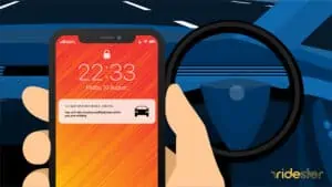vector graphic illustrating a hand holding a phone showing how to turn off do not disturb while driving