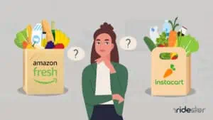 vector graphic showing a person standing and looking confused about the difference between instacart vs amazon fresh
