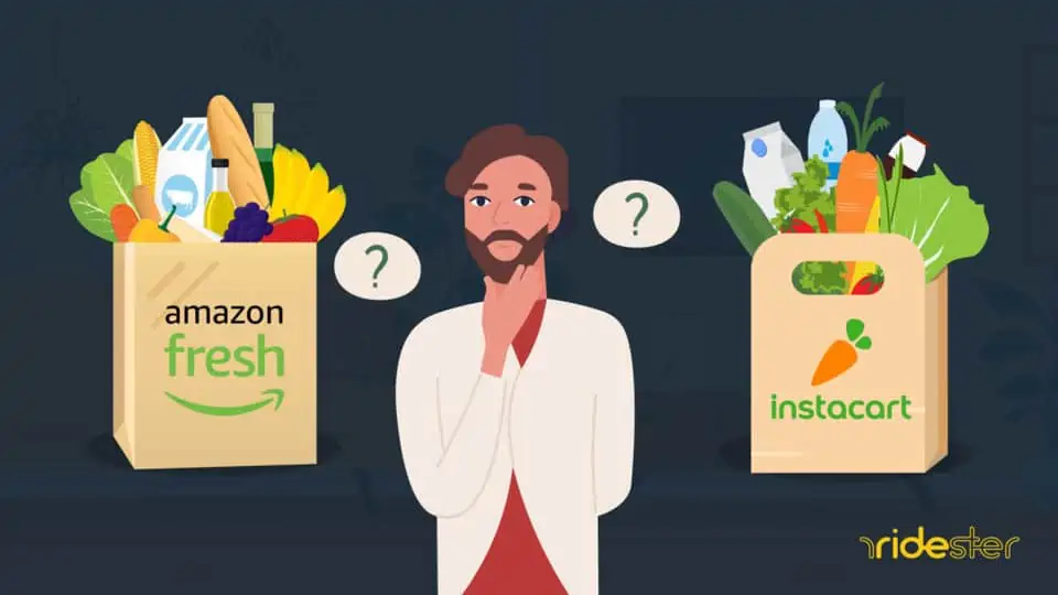 vector graphic showing a person standing and looking confused about the difference between instacart vs amazon fresh