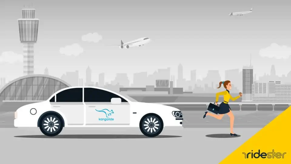 vector graphic showing a kangaride driver picking up a passenger using the kangaride service to get a ride