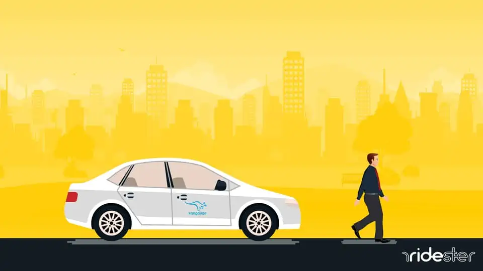 vector graphic showing a kangaride driver picking up a passenger using the kangaride service to get a ride