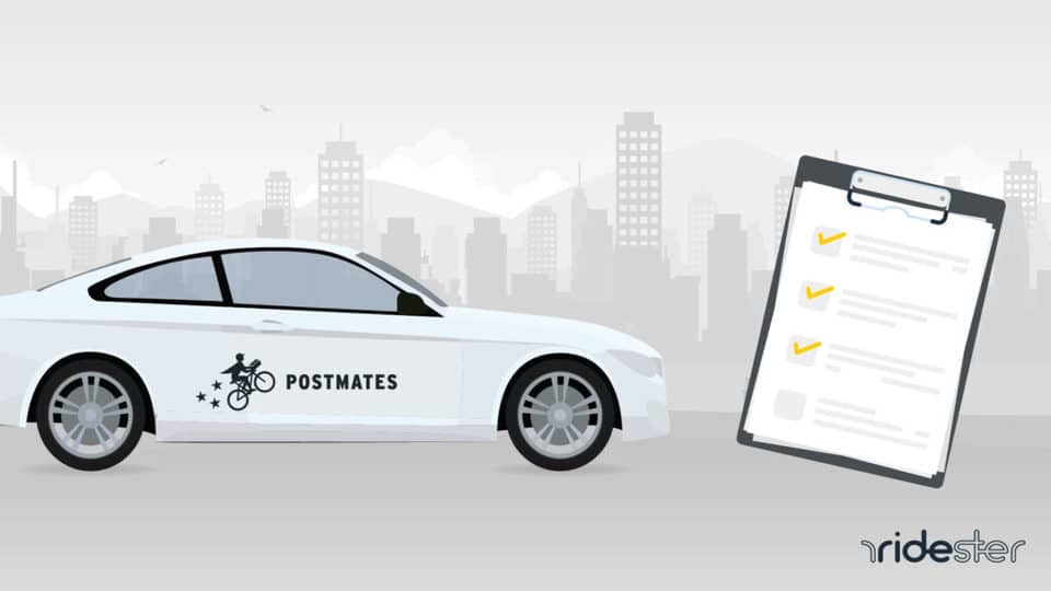 vector graphic illustrating the postmates car requirements that must be met in order to drive for the service