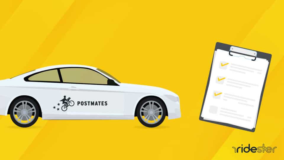 vector graphic illustrating the postmates car requirements that must be met in order to drive for the service