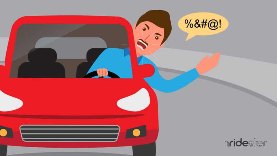 vector graphic showing a person in a road rage incident while driving
