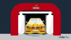 vector graphic showing a car in a rocket carwash location