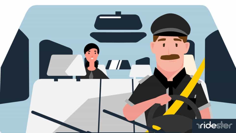 vector graphic showing a shofer driver giving a customer a ride