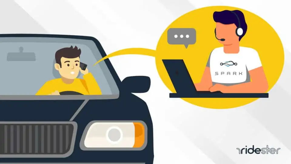 vector graphic showing a Spark driver sitting in a car and speaking on the phone with a spark driver support