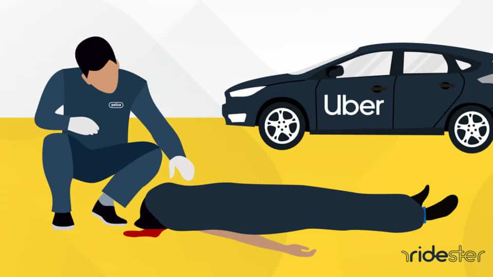 vector graphic showing the Uber driver killer next to a dead body
