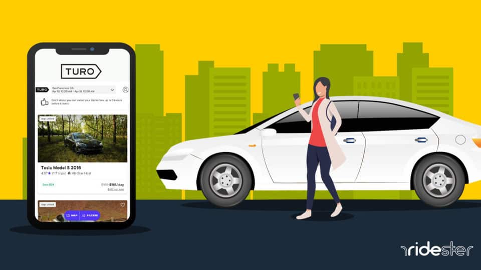vector graphic showing an illustration of what is turo - a person picking up a car they rented on the platform