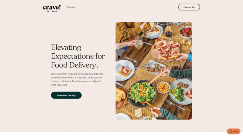 screenshot showing the crave delivery homepage