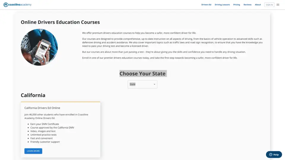 screenshot of the coastline Academy homepage