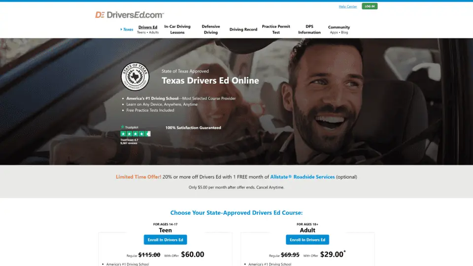 screenshot of the DriversEd.com homepage