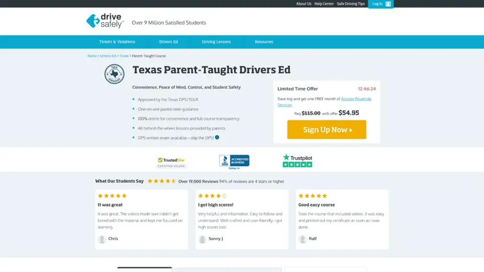 screenshot of the I drive Safely homepage