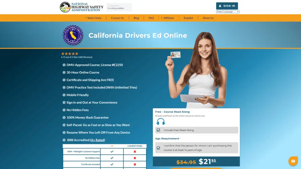 screenshot of the national highway safety administration homepage