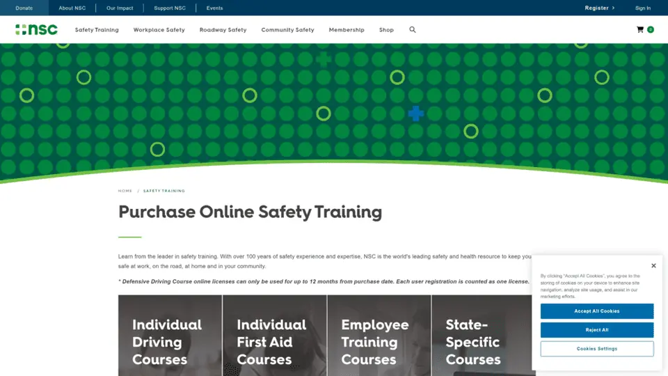 screenshot of the National Safety Council homepage