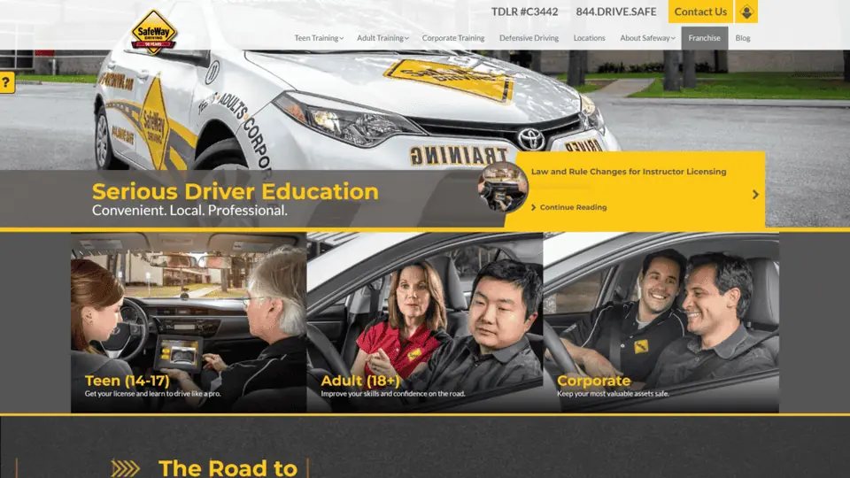 screenshot of the SafeWay Driving homepage