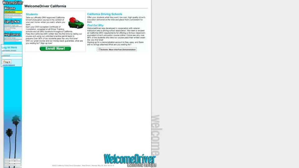 screenshot of the welcomedriver homepage
