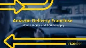 custom graphic with the words "Amaozn Delivery Franchise" against a ridester-themed background