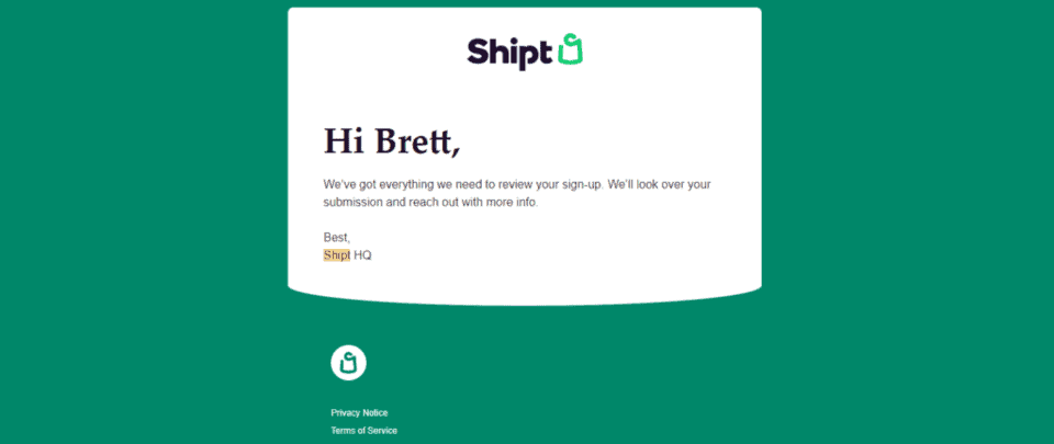shipt application email