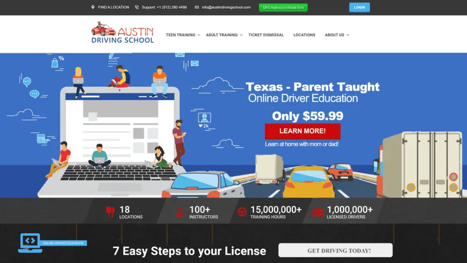 A screenshot of the Austin driving school homepage