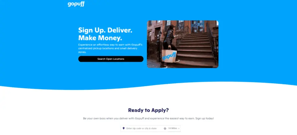 screenshot of the gopuff delivery driver signup page