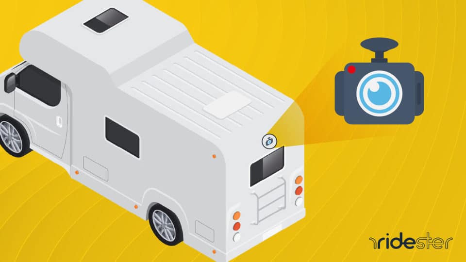 vector graphic showing a small camera attached to an rv to illustrate the best rv backup cameras