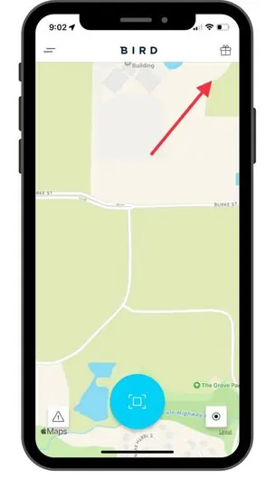 screenshot showing where the Bird scooter referral code is located within the Bird rider app