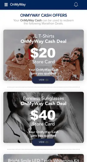 screenshot of how to cash out on the onmyway app