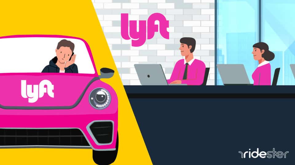 vector graphic showing a lyft driver in the process of doing the steps needed to contact lyft corporate