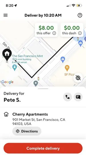 image that shows what a doordash driver sees while delivering an order - for do doordash drivers see tips post on ridester.com