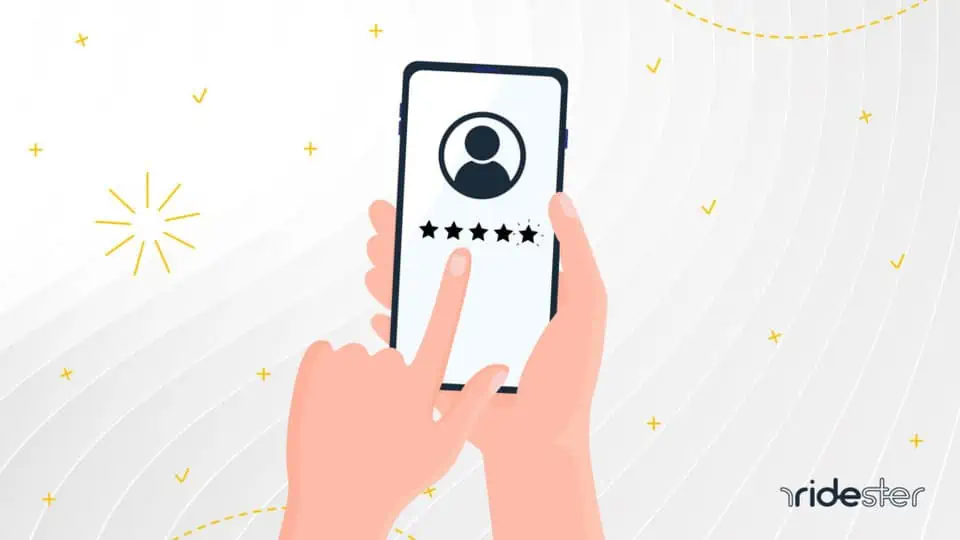 vector graphic showing a hand holding a phone and in the process of leaving doordash customer ratings