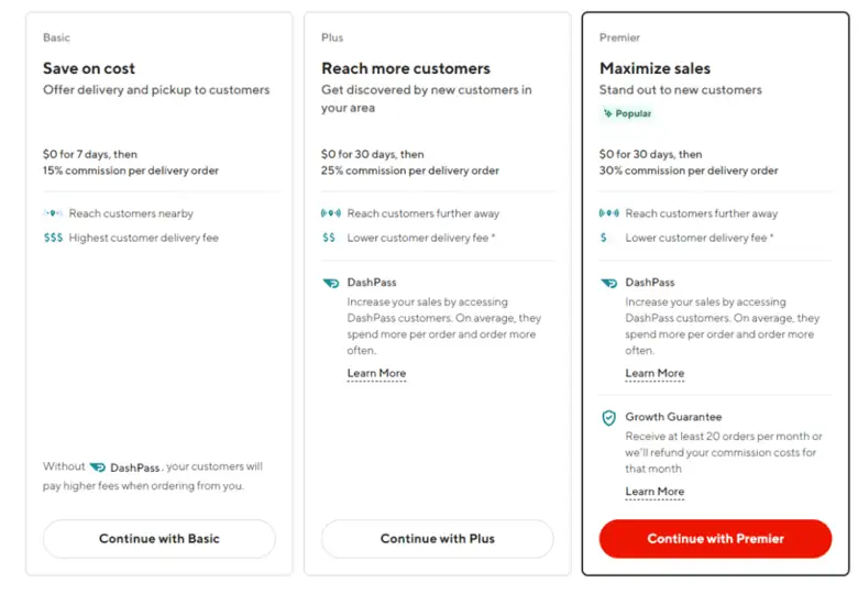 the doordash storefront pricing cost table