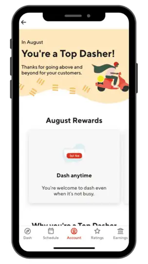 A screenshot of the DoorDash top dasher notification on a phone screen, showing a person was approved