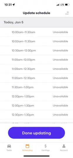 screenshot showing how to schedule hours when you drive for grubhub