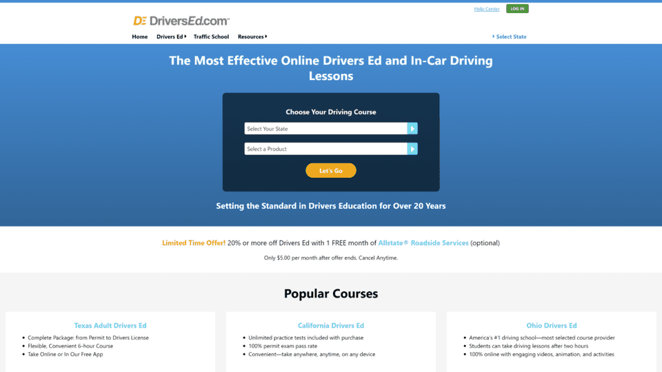 A screenshot of the driversed homepage