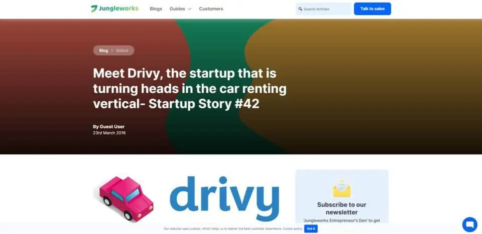 screenshot of the drivy homepage