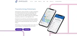 screenshot of the empower rideshare app homepage