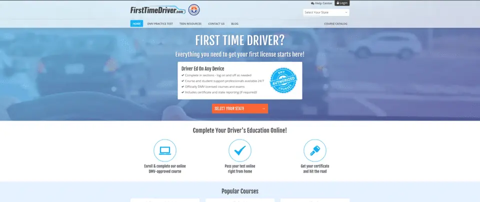 A screenshot of the first time driver homepage