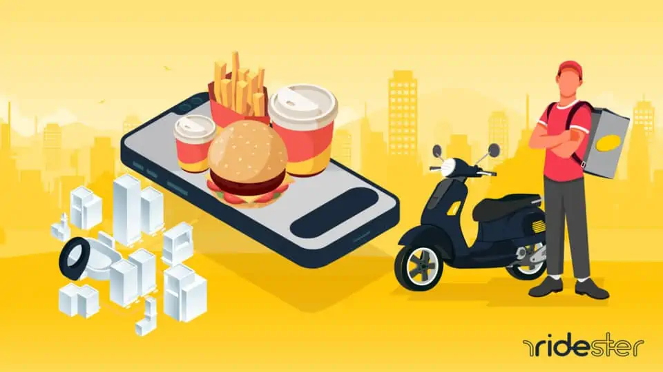 vector graphic showing an illustration of food delivery and how it works