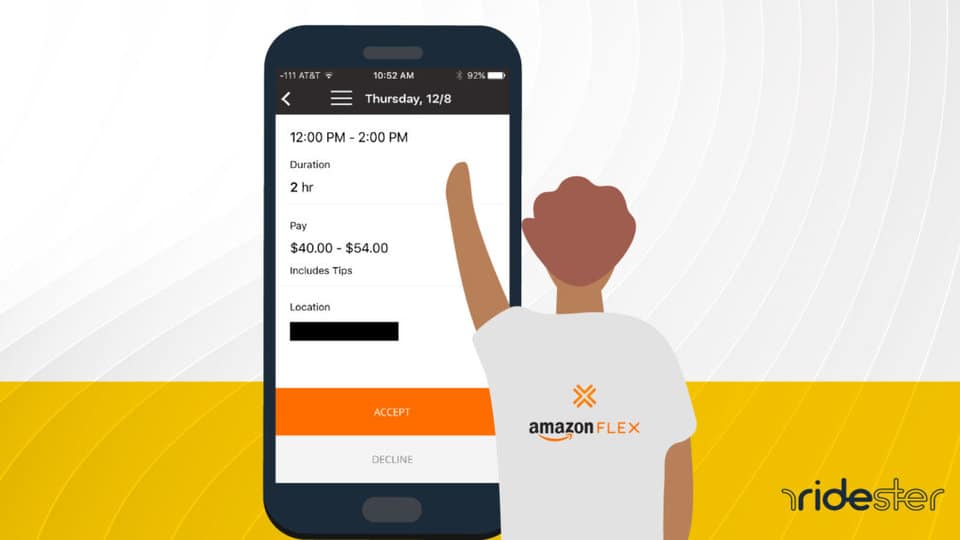 vector illustration showing a person about to get amazon flex blocks from an automated system running on a phone