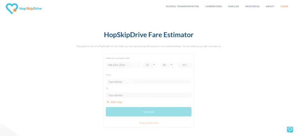 a screenshot of the hopskipdrive fare calculator